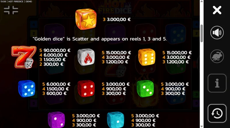 Hot Fire Dice - ตารางการจ่ายเงินพร้อม Wild เพิ่มเติม